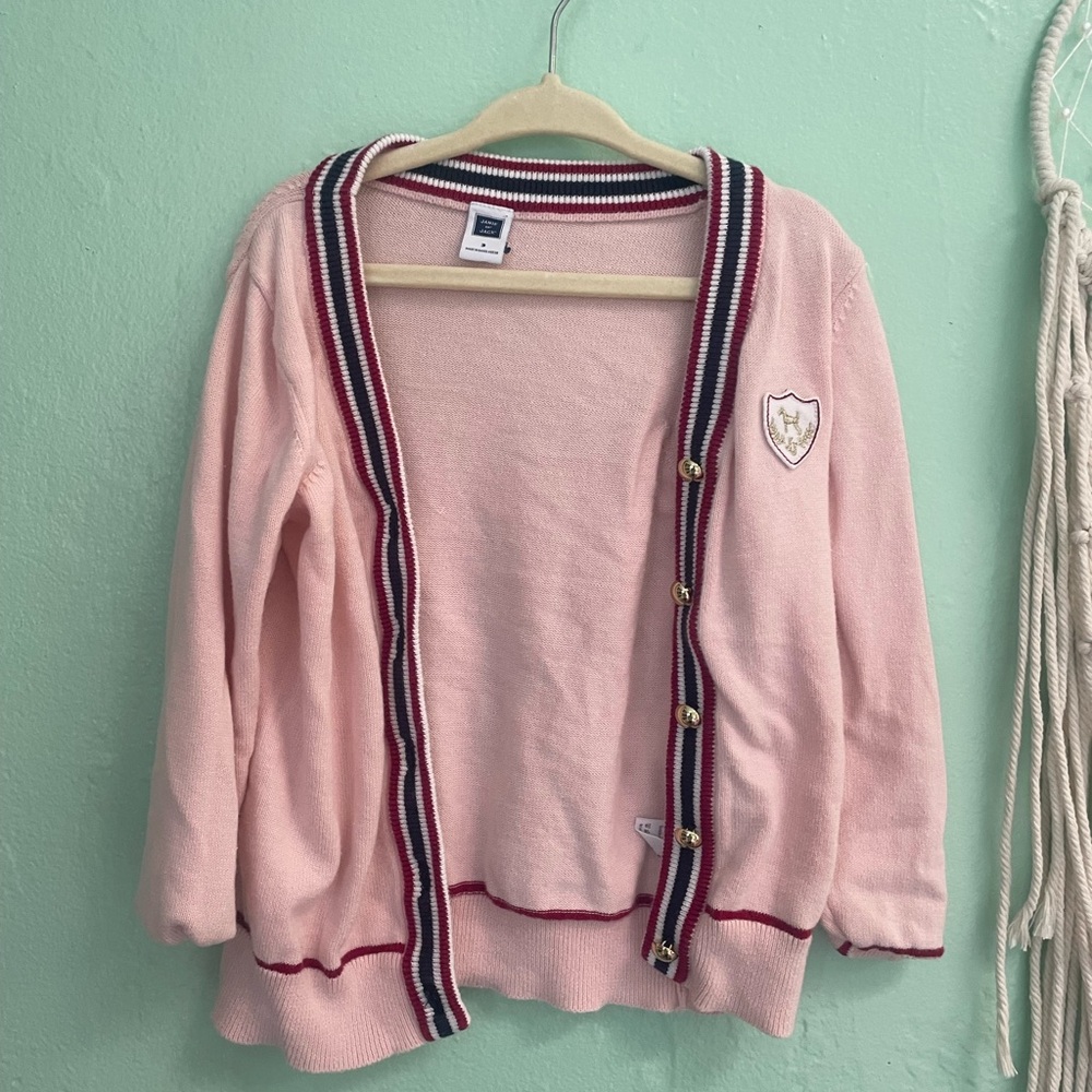 Janie & Jack Pink Cardigan Sweater with Striped Trim